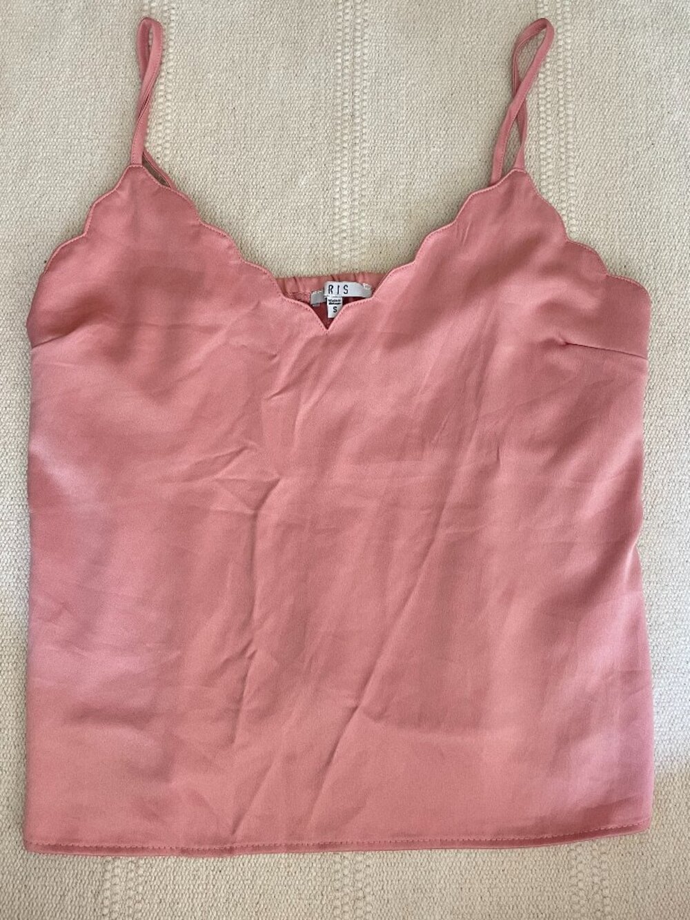 Iris | Flowy, Scalloped Edge, Light Pink Cami Tank Top | S